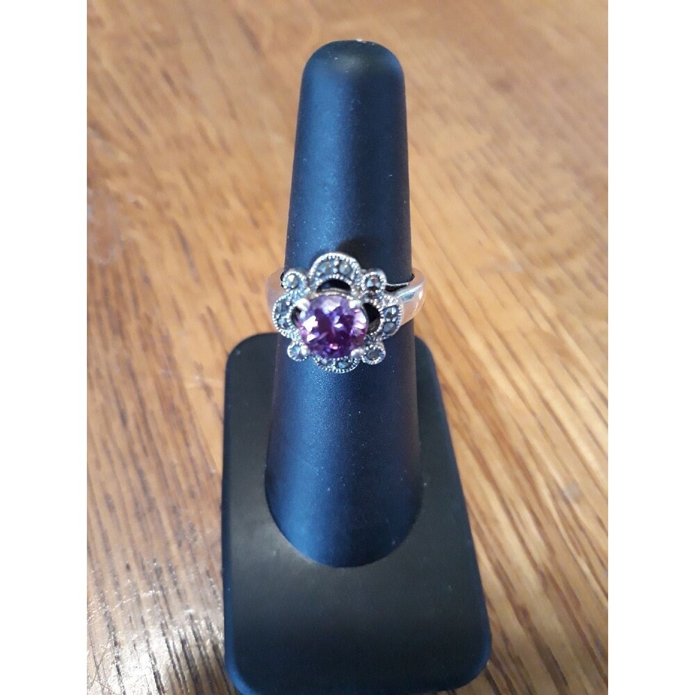 Sterling Silver AMETHYST  CZ Ring Sz 6